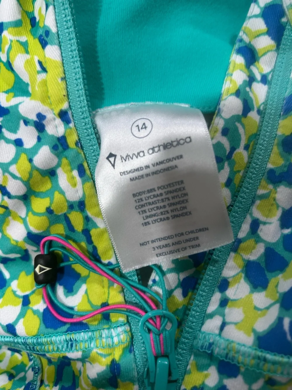 Ivivva Girls' Printed Zip-Up Jacket in Teal, Lime & White
